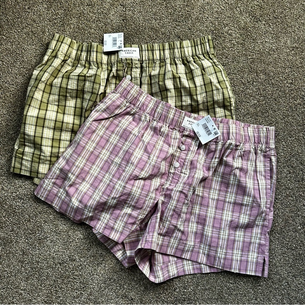 Bundle 2 Plaid Boxer Sleep Shorts - Size Large - Aerie
